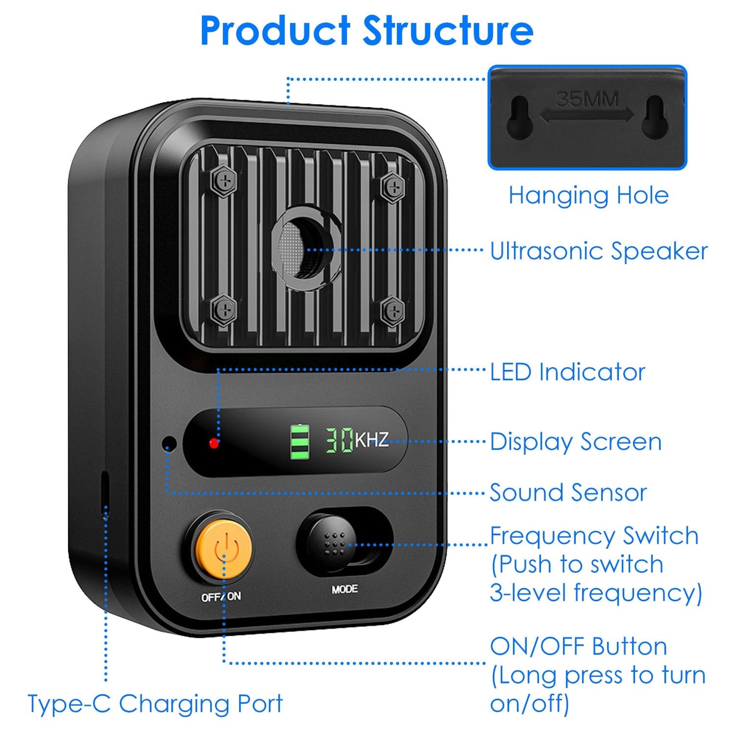 Ultrasonic Anti-Barking Device Rechargeable Auto Dog Bark Control Deterrent Box Training Device IPX4 Waterproof With 3 Frequency Max 32.8Feet Sensing Distance For Most