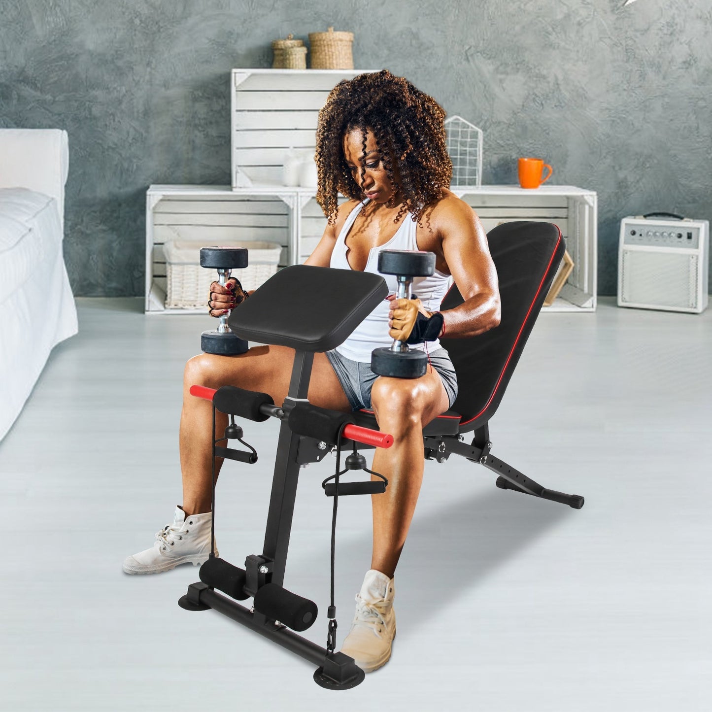 1Pc Adjustable Weight Bench With Preacher Curl Pad Resistance Bands Leg Extension For Home Gym Full Body Exercise Fedex Shipping