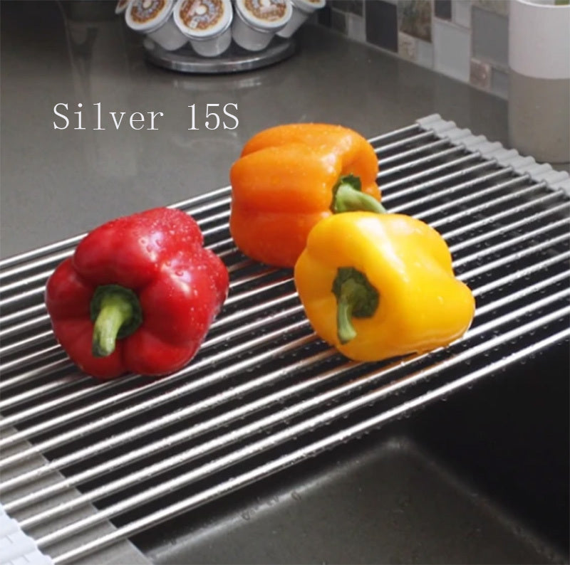 Folding Kitchen Sink Rack - Stainless Steel Drain Organizer