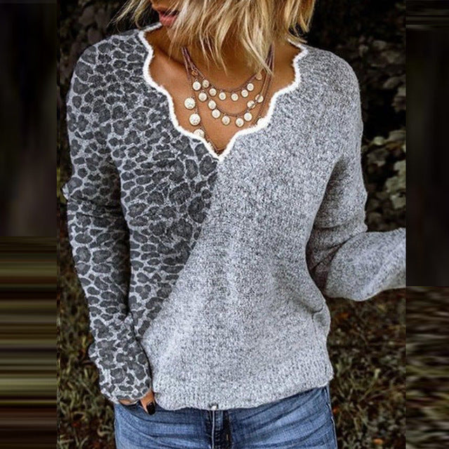 Women's V-Neck Long Sleeve T-Shirt - Casual Printed Top