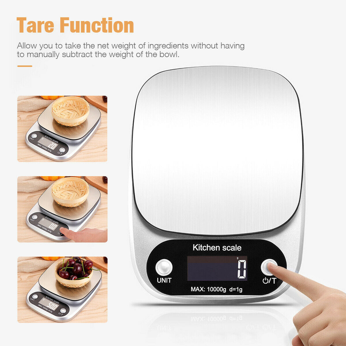 Digital Kitchen Scale 22lbs - Stainless Steel Food Scale