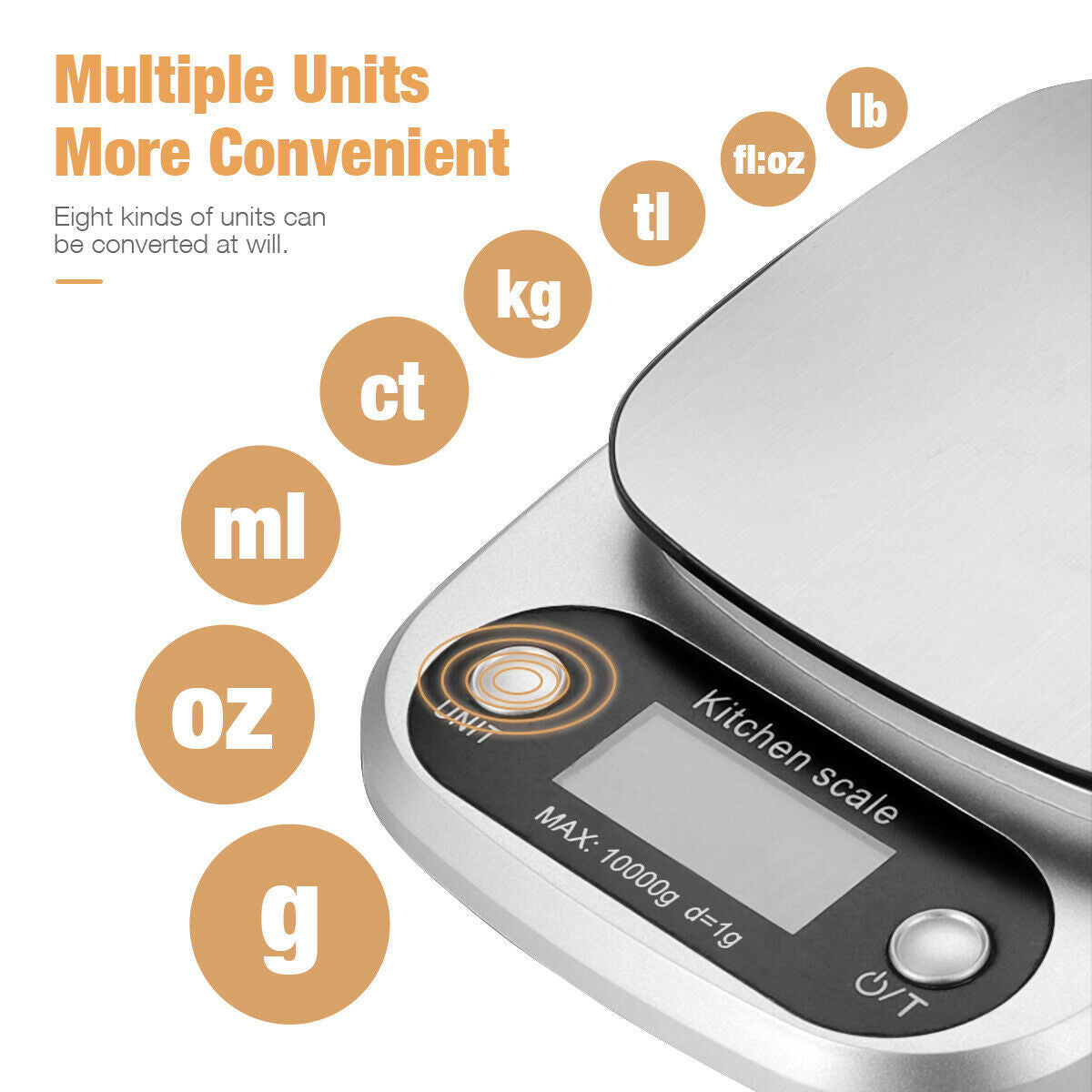 Digital Kitchen Scale 22lbs - Stainless Steel Food Scale
