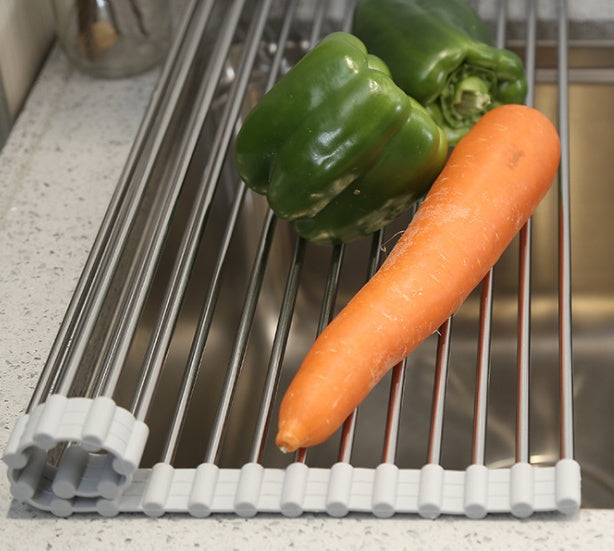 Folding Kitchen Sink Rack - Stainless Steel Drain Organizer