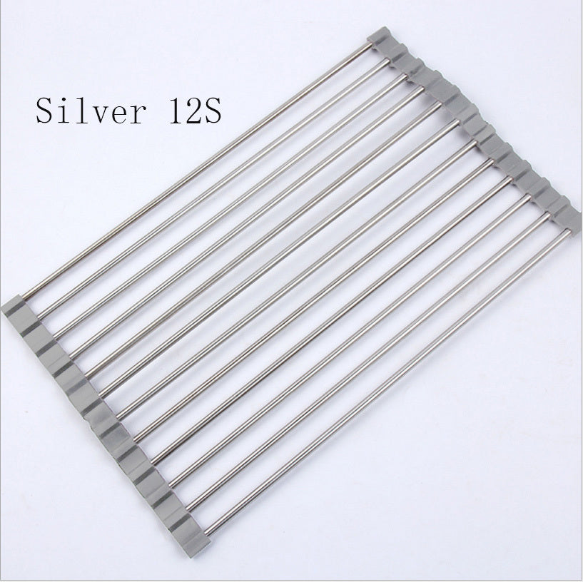Folding Kitchen Sink Rack - Stainless Steel Drain Organizer
