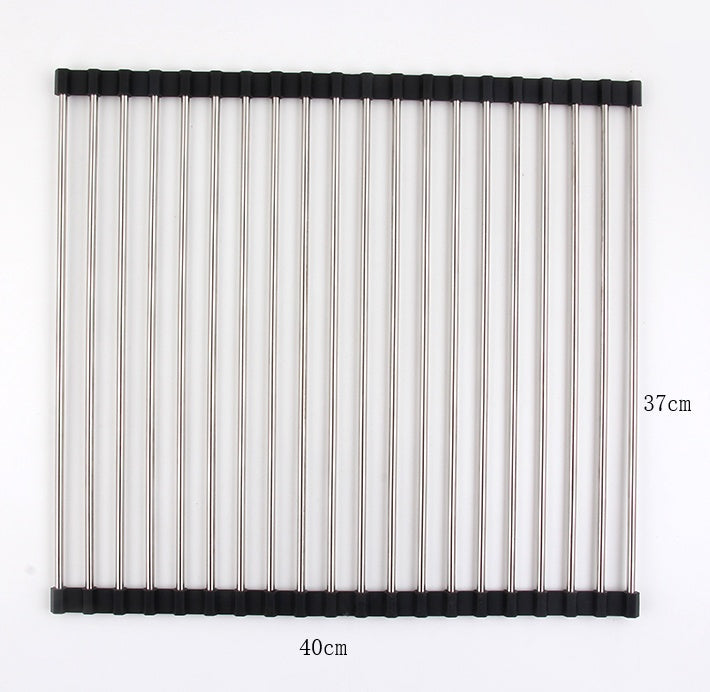 Folding Kitchen Sink Rack - Stainless Steel Drain Organizer
