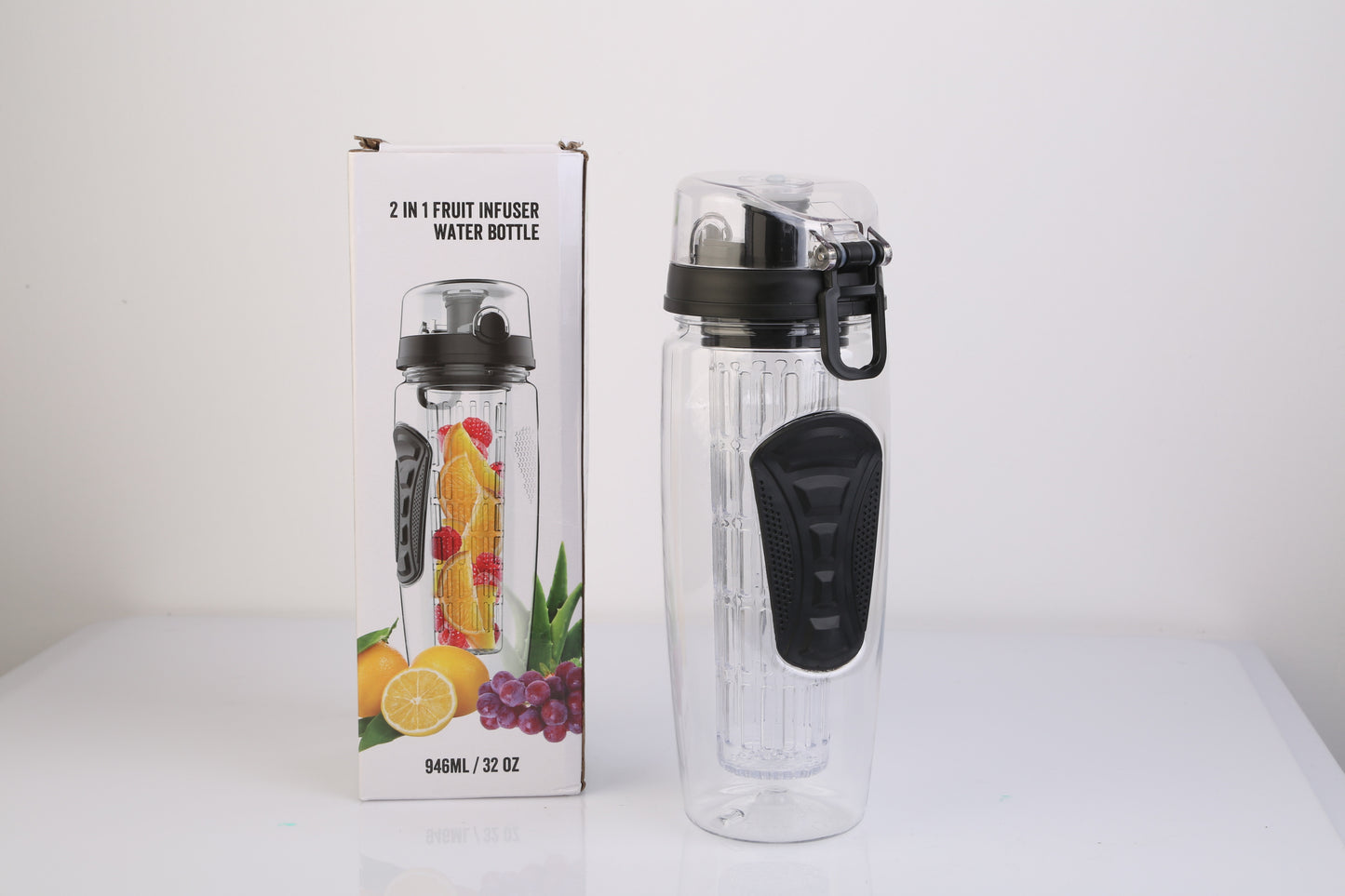 3 Color Options - 1Pc Fruit Infuser Water Bottle 32OZ Juice Shaker Sport With Flip Top Lid Anti-Slip Grips For Office Home Sport Running Walking Hiking