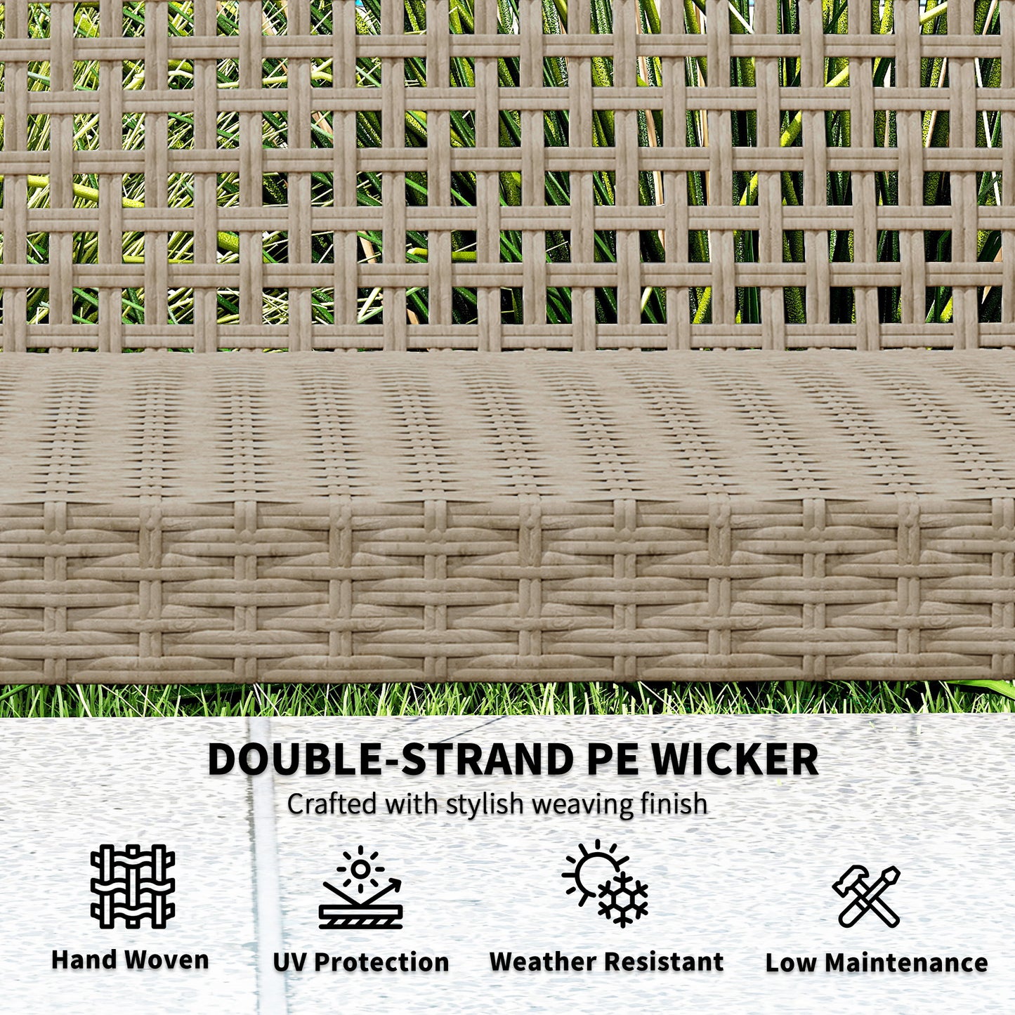 3-Seat Wicker Outdoor Couch Patio Sofa, Acacia Wood Patio Furniture With Steel Seat Armrests, Capacity, Teak