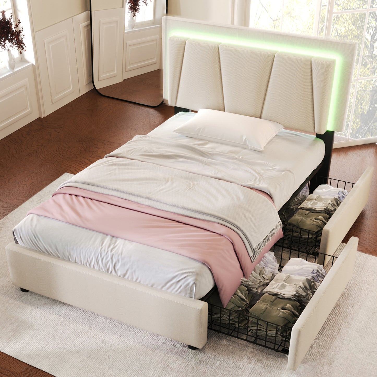 Wooden Storage Bed Bed Frame Size 90cmx200cm