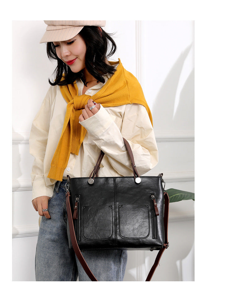 Women's Large Capacity Retro Tote Bag - Crossbody Handbag