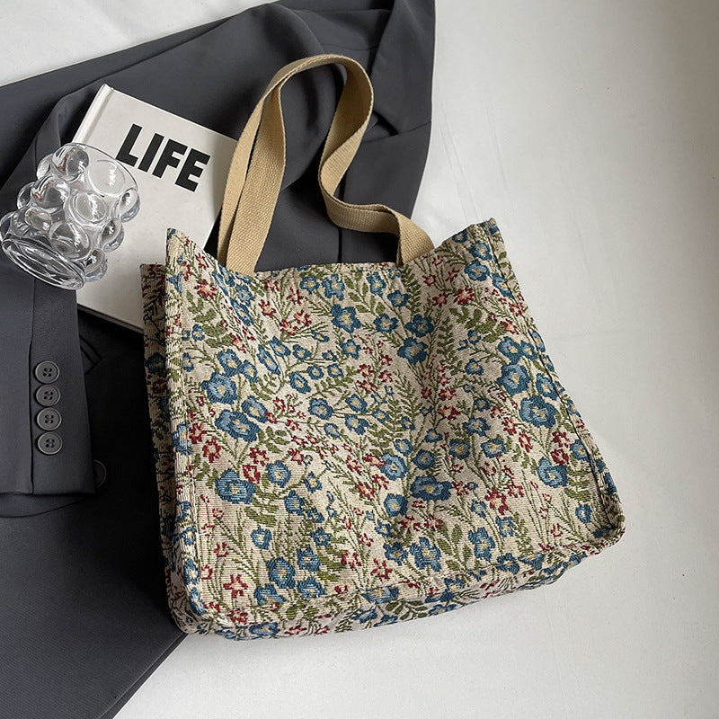 Floral Canvas Handbag - Large Capacity Shoulder Bag for Women