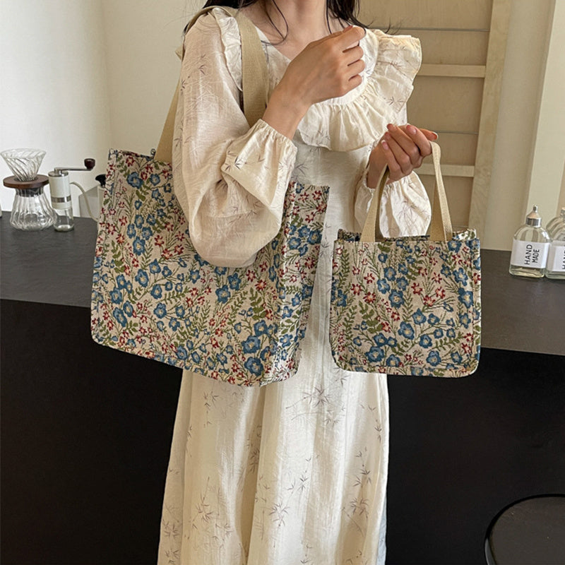Floral Canvas Handbag - Large Capacity Shoulder Bag for Women