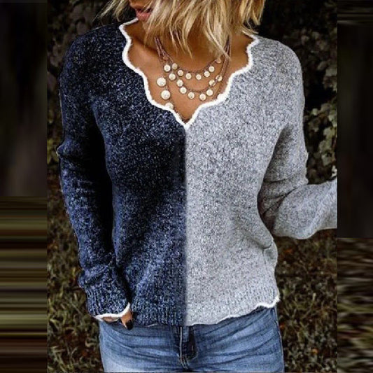 Women's V-Neck Long Sleeve T-Shirt - Casual Printed Top