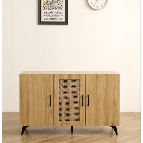 Natural Rattan 3-Door Storage Cabinet - Kitchen Organizer