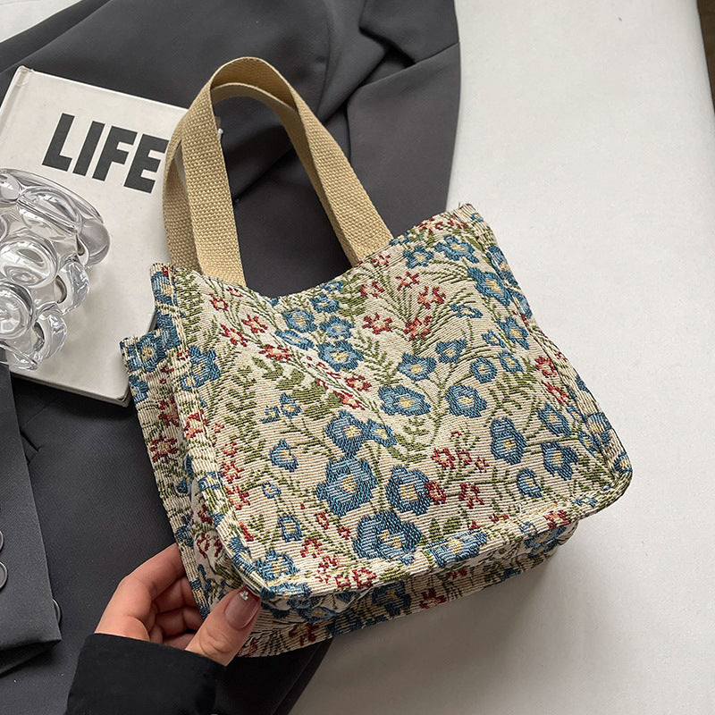 Floral Canvas Handbag - Large Capacity Shoulder Bag for Women