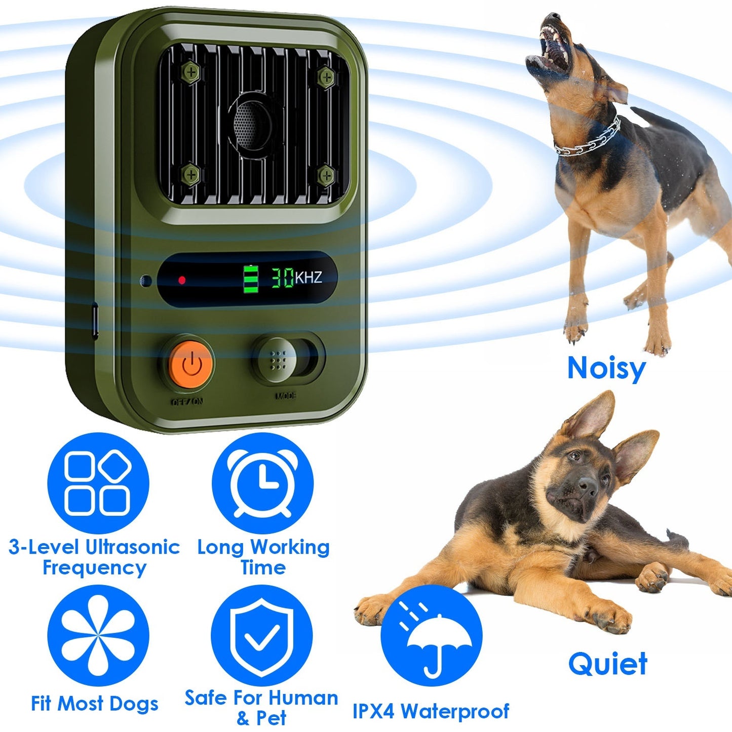 Ultrasonic Anti-Barking Device Rechargeable Auto Dog Bark Control Deterrent Box Training Device IPX4 Waterproof With 3 Frequency Max 32.8Feet Sensing Distance For Most