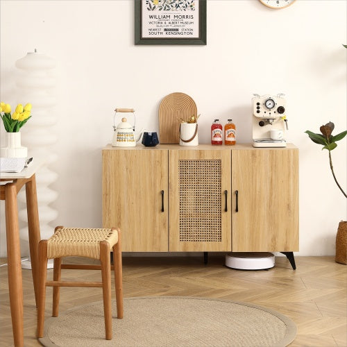 Natural Rattan 3-Door Storage Cabinet - Kitchen Organizer