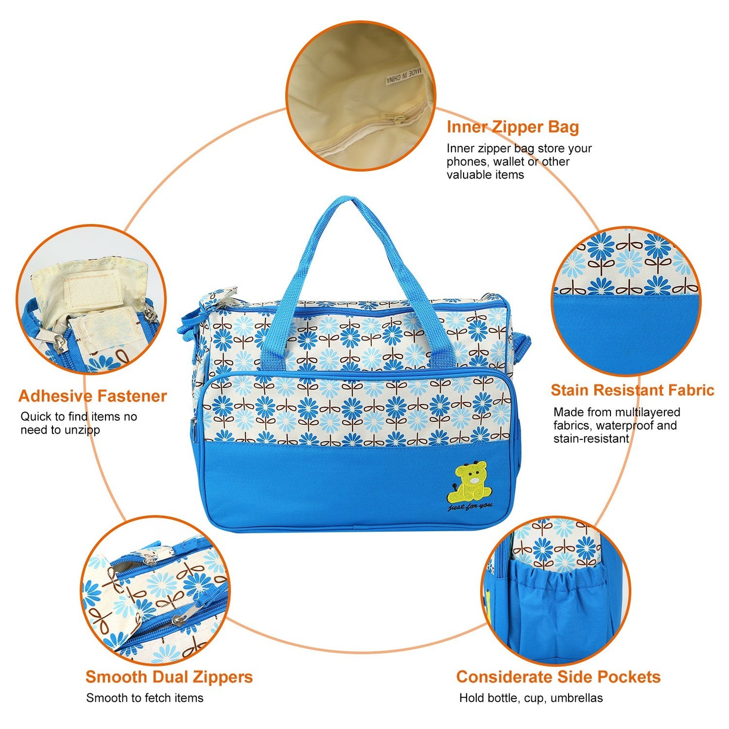 5PCS Per Set Baby Nappy Diaper Bags Set Mummy Diaper Shoulder Bags WithNappy Changing Pad Insulated Pockets Travel Tote Bags For Mom Dad