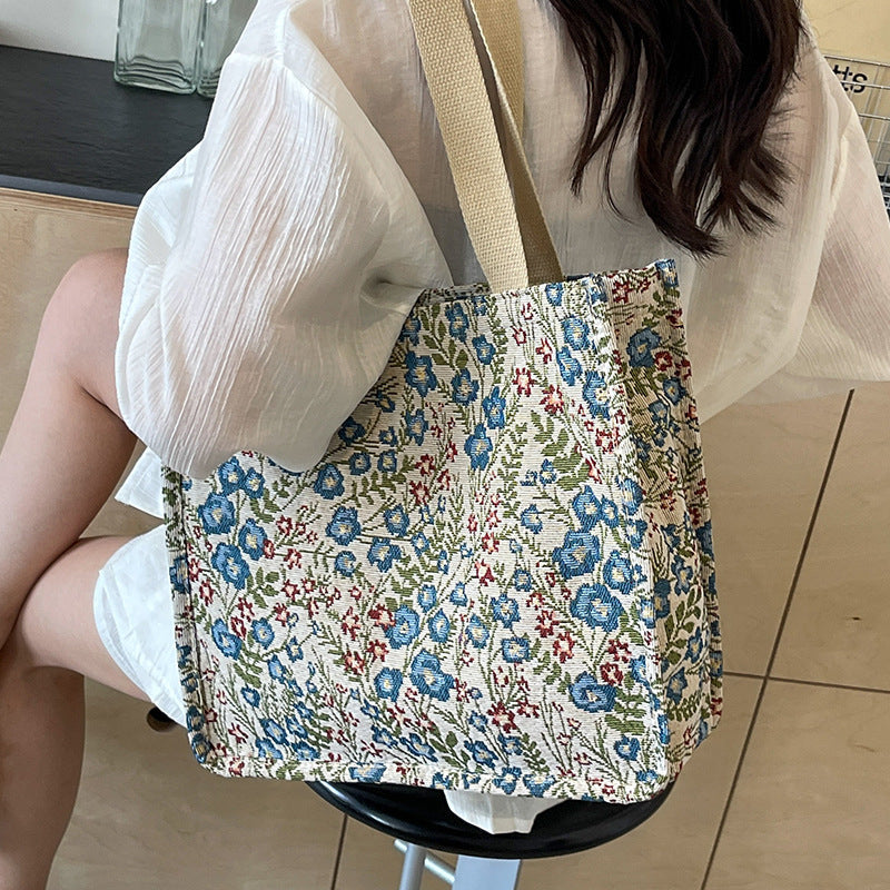 Floral Canvas Handbag - Large Capacity Shoulder Bag for Women