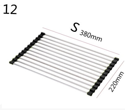 Folding Kitchen Sink Rack - Stainless Steel Drain Organizer
