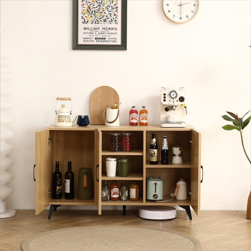 Natural Rattan 3-Door Storage Cabinet - Kitchen Organizer