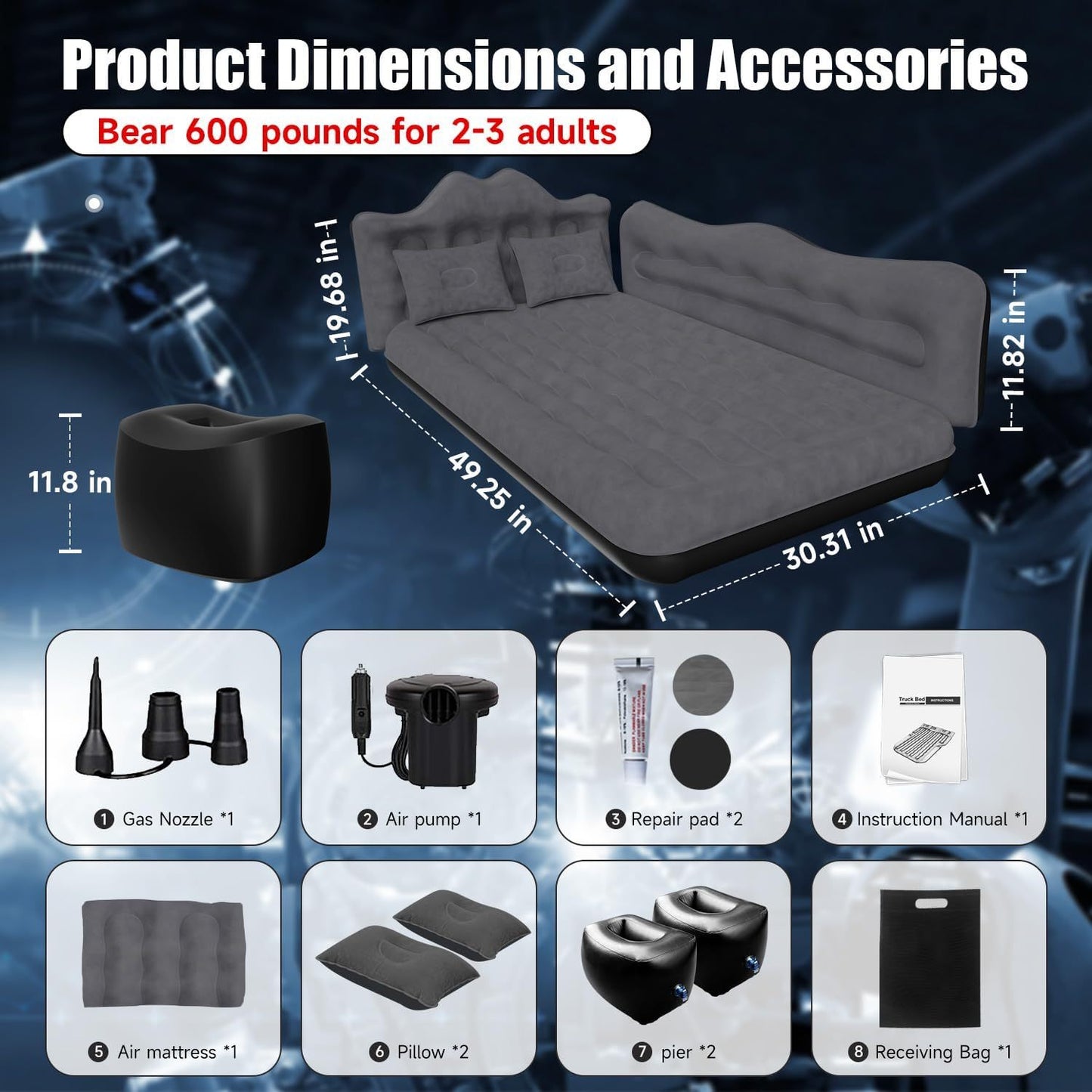 Car Air Mattress, Inflatable SUV Truck Air Mattress Back Seat Camping Bed Thickened Car Sleeping Pad For Travel, Car Bed SUV Mattress With 2 Pillows