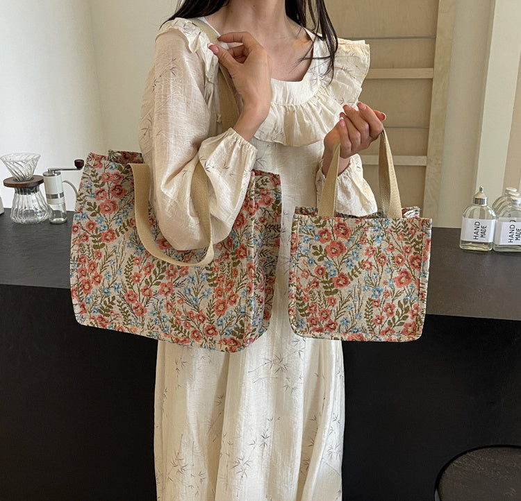 Floral Canvas Handbag - Large Capacity Shoulder Bag for Women