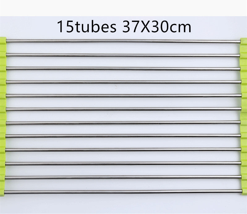 Folding Kitchen Sink Rack - Stainless Steel Drain Organizer