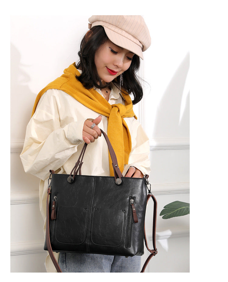 Women's Large Capacity Retro Tote Bag - Crossbody Handbag