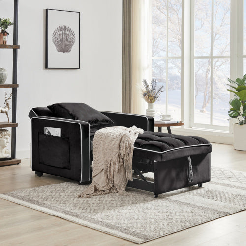 Three-in  One Sofa Bed Chair Folding Sofa Bed Adjustable Back Into A Sofa Recliner Single Bed  Modern Chair Bed Berth Black