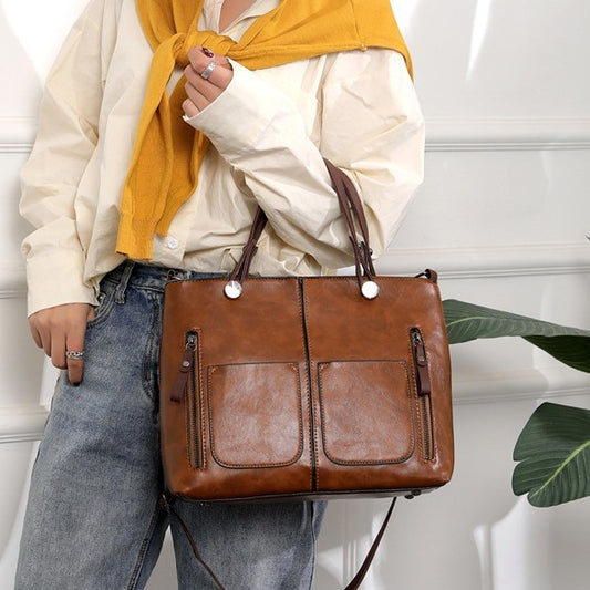 Women's Large Capacity Retro Tote Bag - Crossbody Handbag