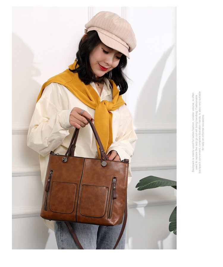 Women's Large Capacity Retro Tote Bag - Crossbody Handbag