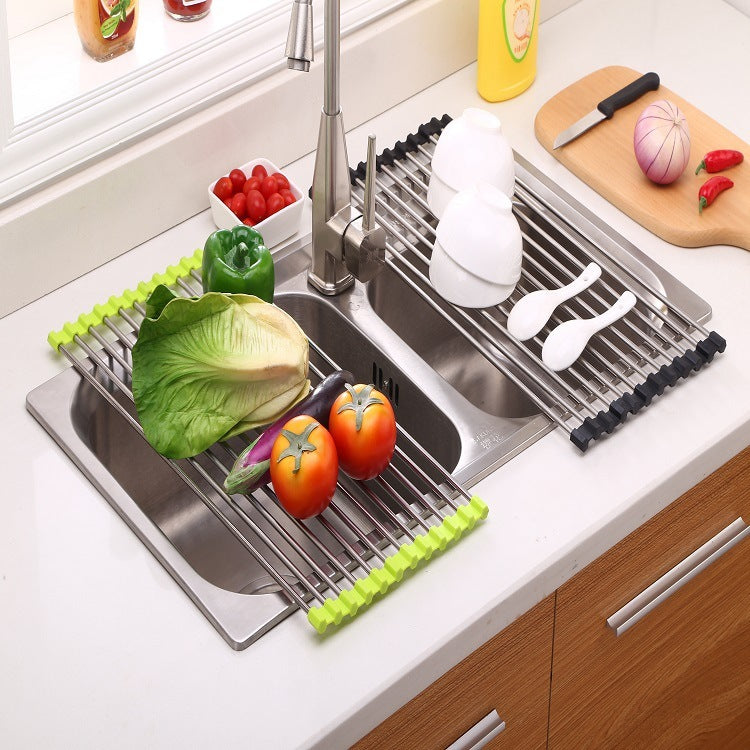 Folding Kitchen Sink Rack - Stainless Steel Drain Organizer