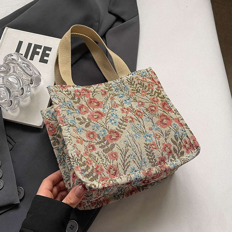 Floral Canvas Handbag - Large Capacity Shoulder Bag for Women