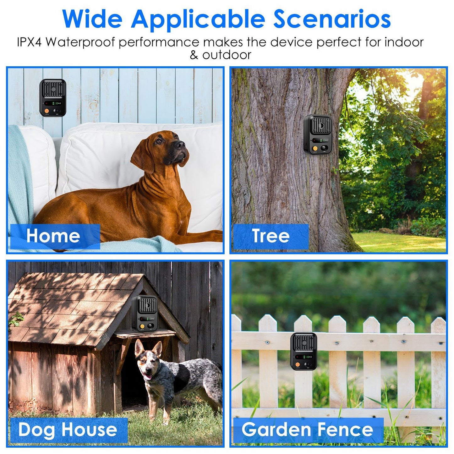 Ultrasonic Anti-Barking Device Rechargeable Auto Dog Bark Control Deterrent Box Training Device IPX4 Waterproof With 3 Frequency Max 32.8Feet Sensing Distance For Most